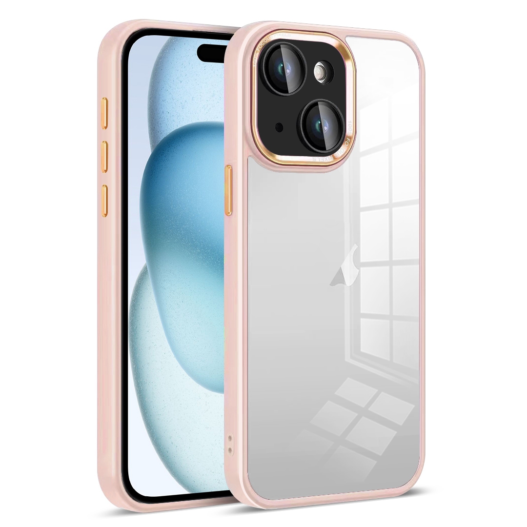For iPhone 15 Colorful Armor Lens Film Transparent Phone Case(Pink) - Shopkiz.com