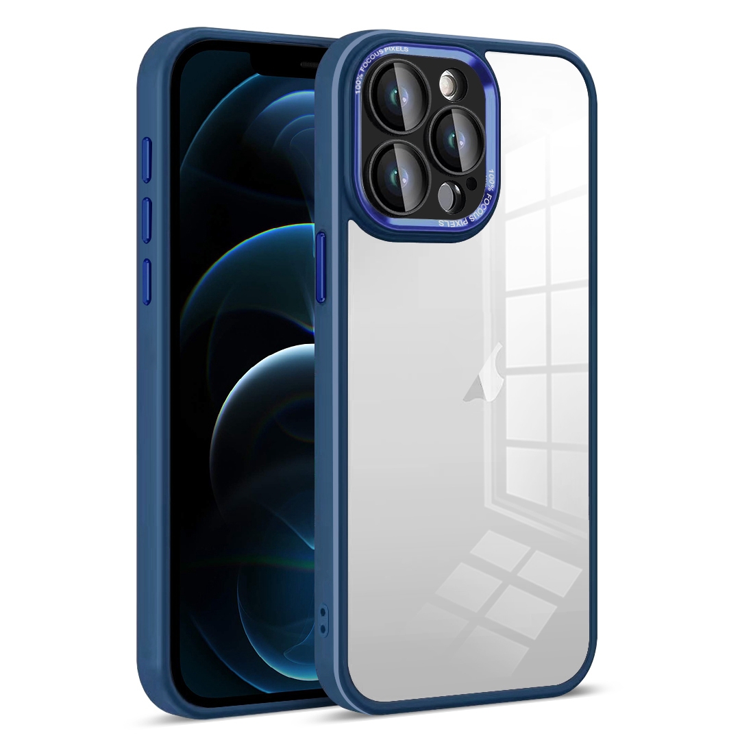 For iPhone 12 Pro Max Colorful Armor Lens Film Transparent Phone Case(Blue) - Shopkiz.com