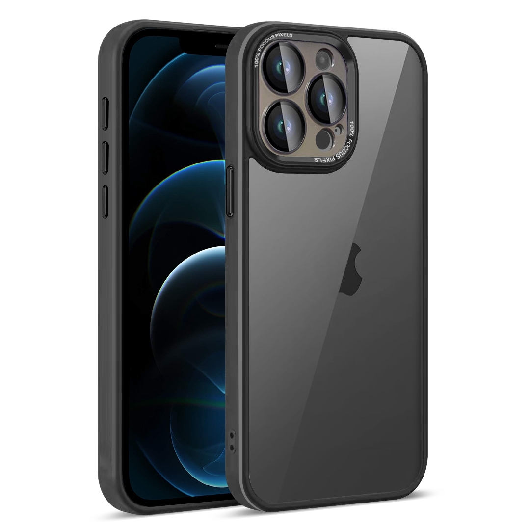 For iPhone 12 Pro Max Colorful Armor Lens Film Translucent Phone Case(Black) - Shopkiz.com