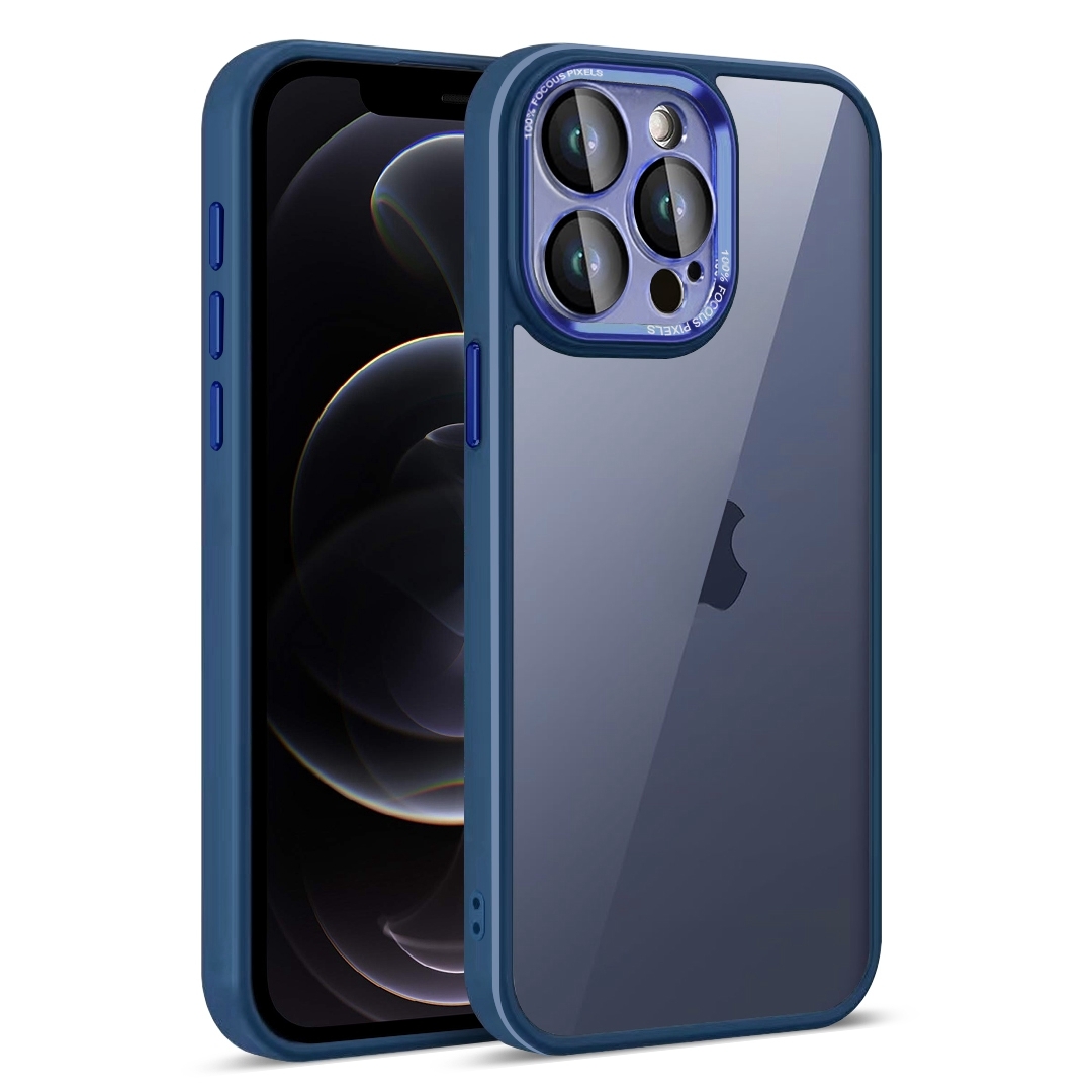 For iPhone 12 Pro Colorful Armor Lens Film Translucent Phone Case(Blue) - Shopkiz.com