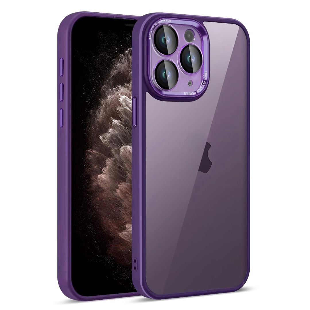 For iPhone 11 Pro Max Colorful Armor Lens Film Translucent Phone Case(Purple) - Shopkiz.com