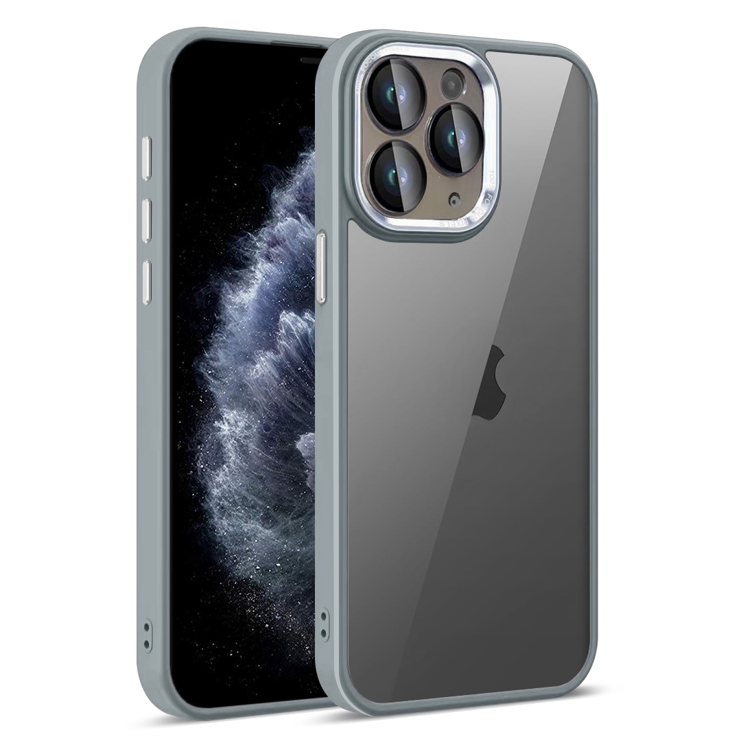For iPhone 11 Pro Colorful Armor Lens Film Translucent Phone Case(Grey) - Shopkiz.com