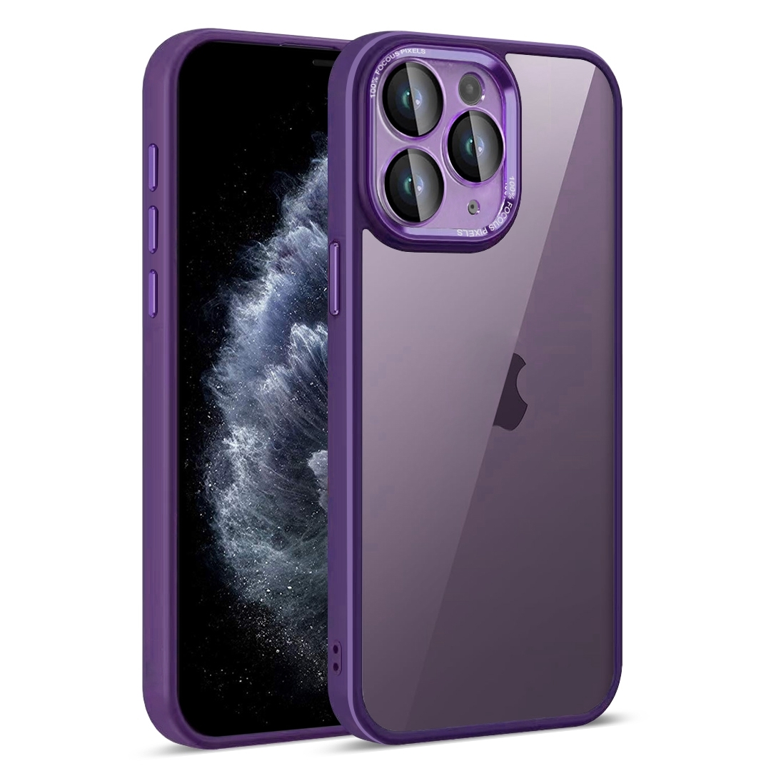 For iPhone 11 Pro Colorful Armor Lens Film Translucent Phone Case(Purple) - Shopkiz.com