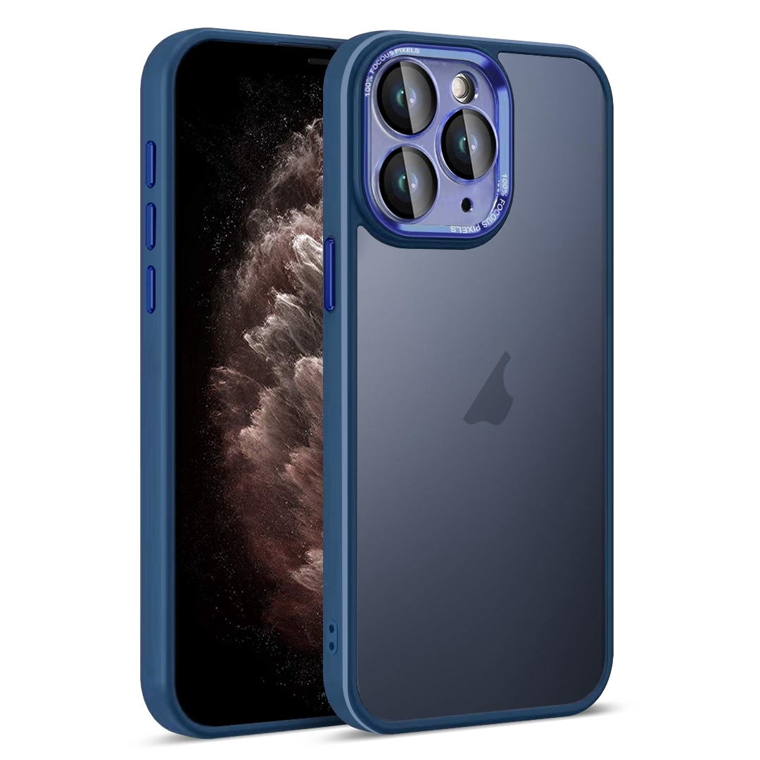 For iPhone 11 Pro Max Colorful Armor Lens Film Translucent Skin Feel Phone Case(Blue) - Shopkiz.com