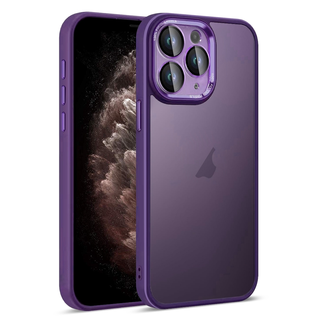 For iPhone 11 Pro Max Colorful Armor Lens Film Translucent Skin Feel Phone Case(Purple) - Shopkiz.com