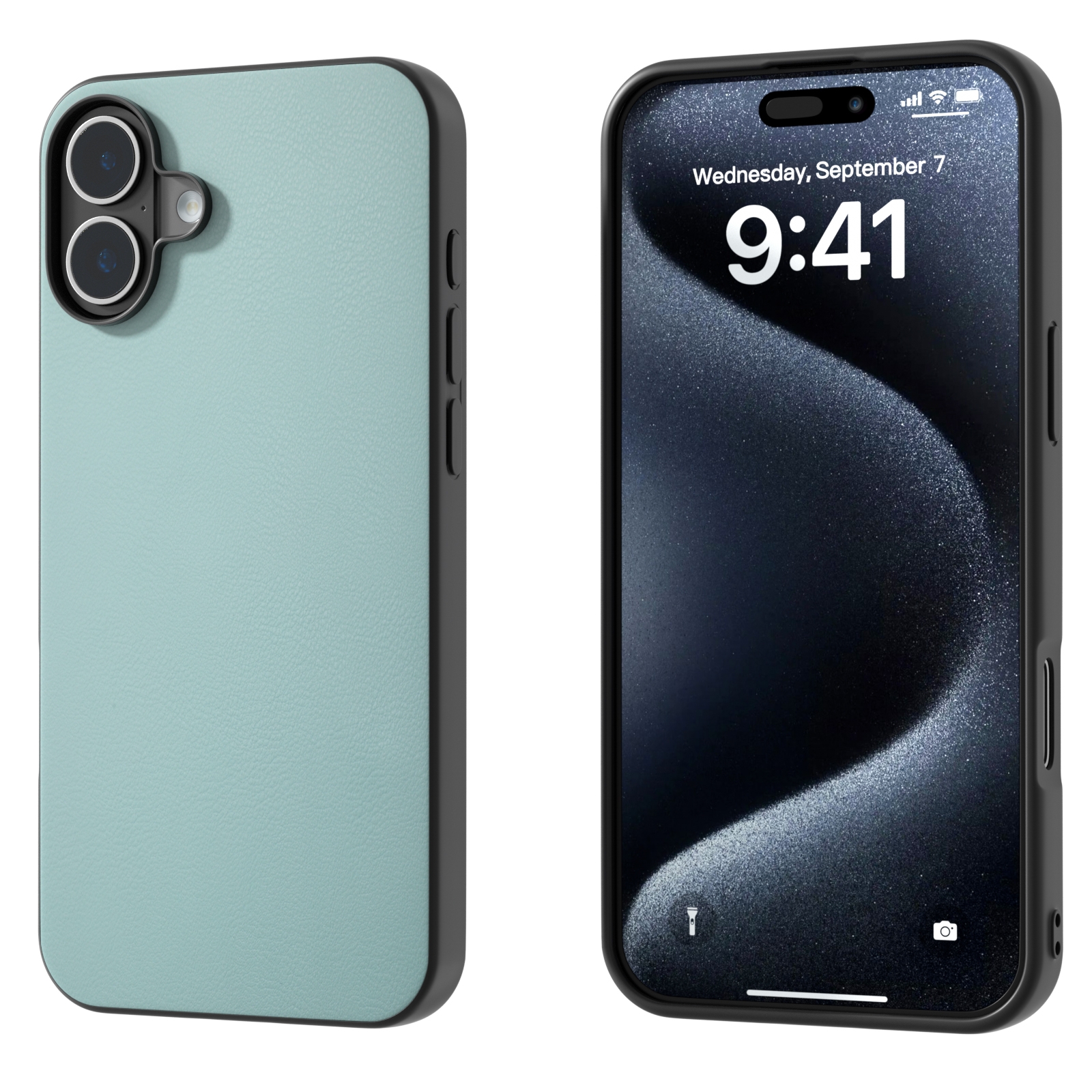 For iPhone 16 PU Leather Black Frame Full Coverage Phone Case(Light Blue) - Shopkiz.com