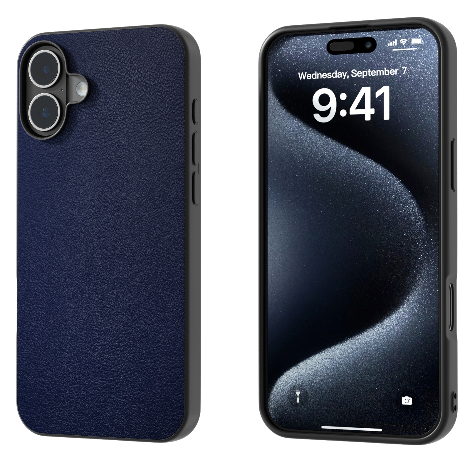 For iPhone 16 Plus PU Leather Black Frame Full Coverage Phone Case(Dark Blue) - Shopkiz.com