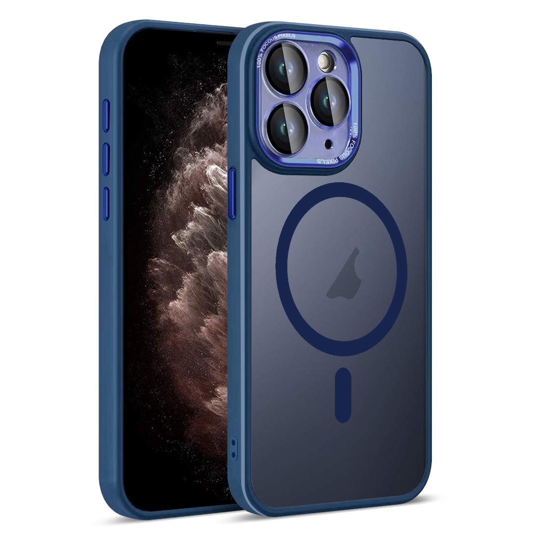 For iPhone 11 Pro Max Colorful Armor Lens Film Translucent Skin Feel MagSafe Phone Case(Blue) - Shopkiz.com