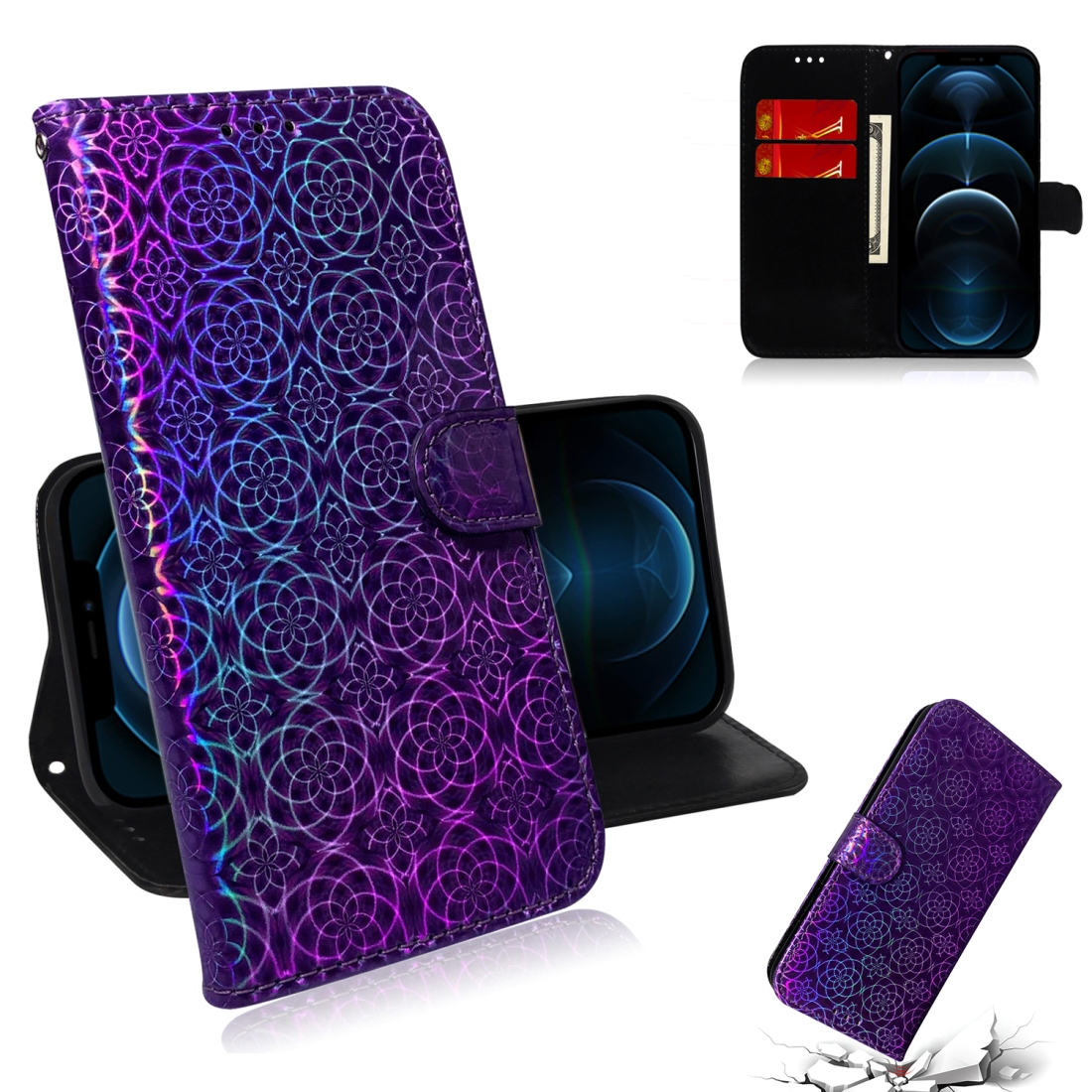 For iPhone 12 Pro Max Solid Color Colorful Magnetic Buckle Horizontal Flip PU Leather Case with Holder & Card Slots & Wallet & Lanyard(Purple) -