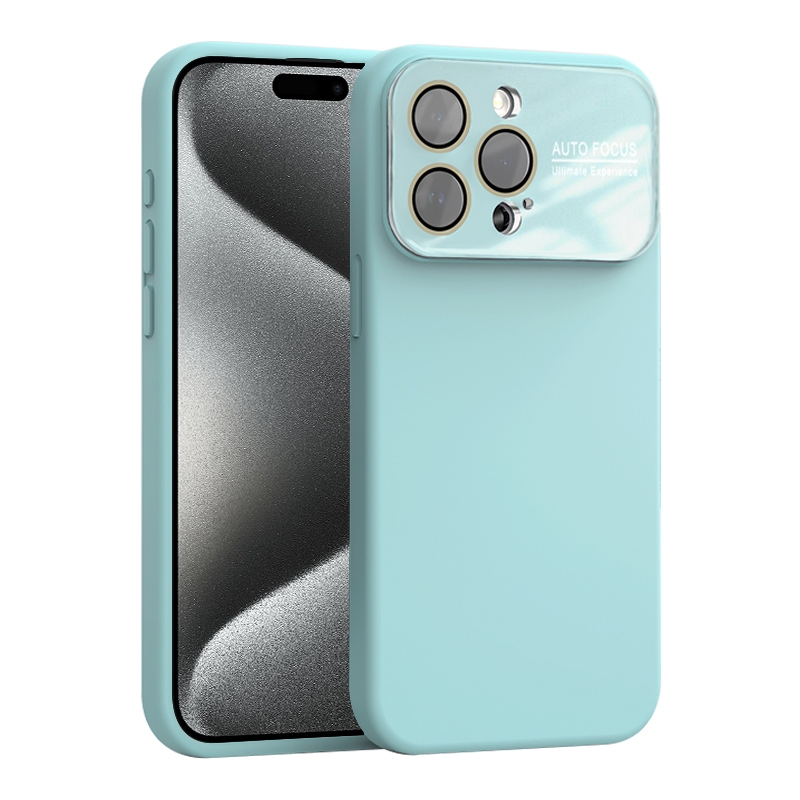 For iPhone 15 Pro Large Window Acrylic Lens Film + Liquid Silicone Full Coverage Phone Case(Sky Blue) - Shopkiz.com