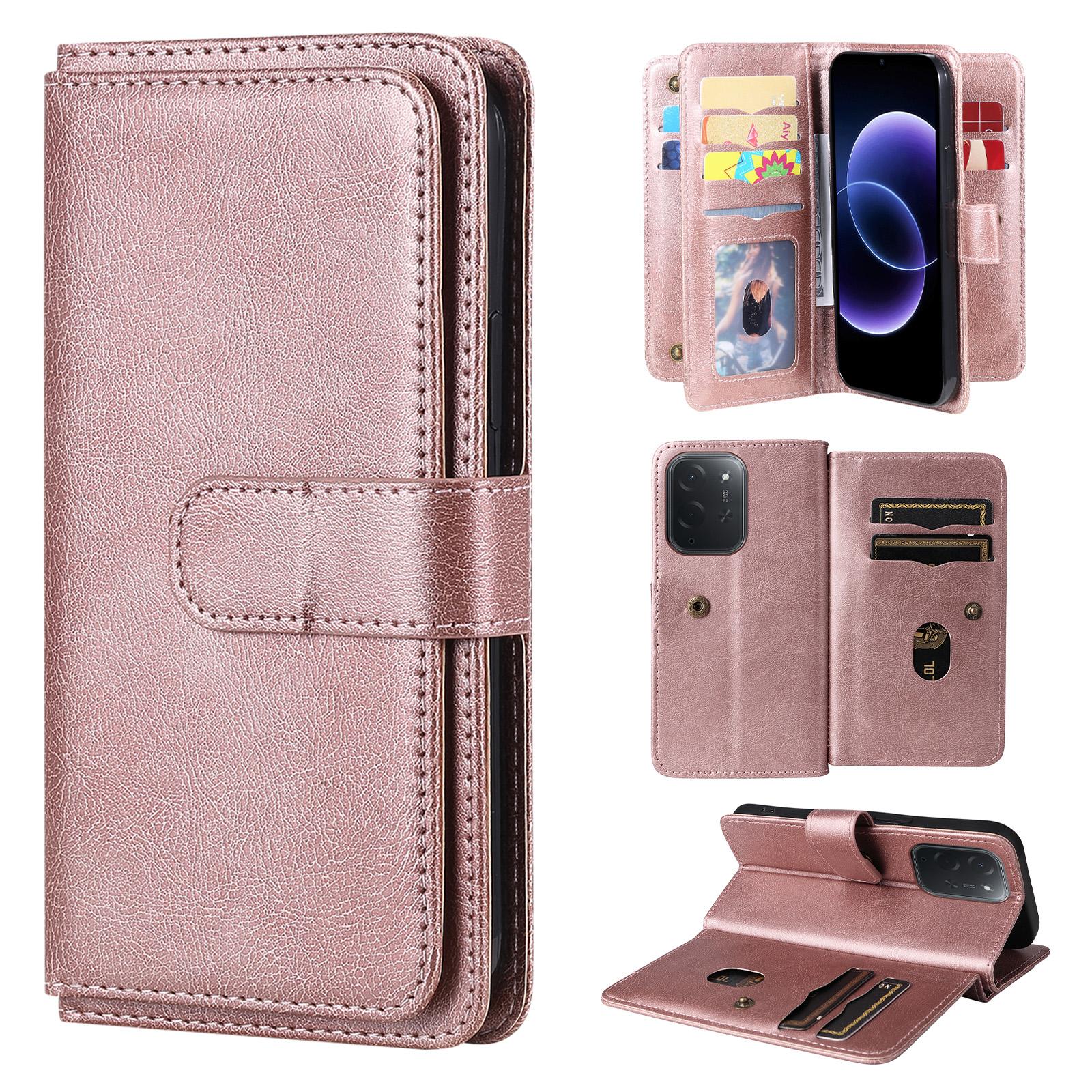 For Xiaomi Poco C95 Pro Multi-Function Wallet 10 Card Slots Leather Phone Case(Rose Gold) - Shopkiz.com