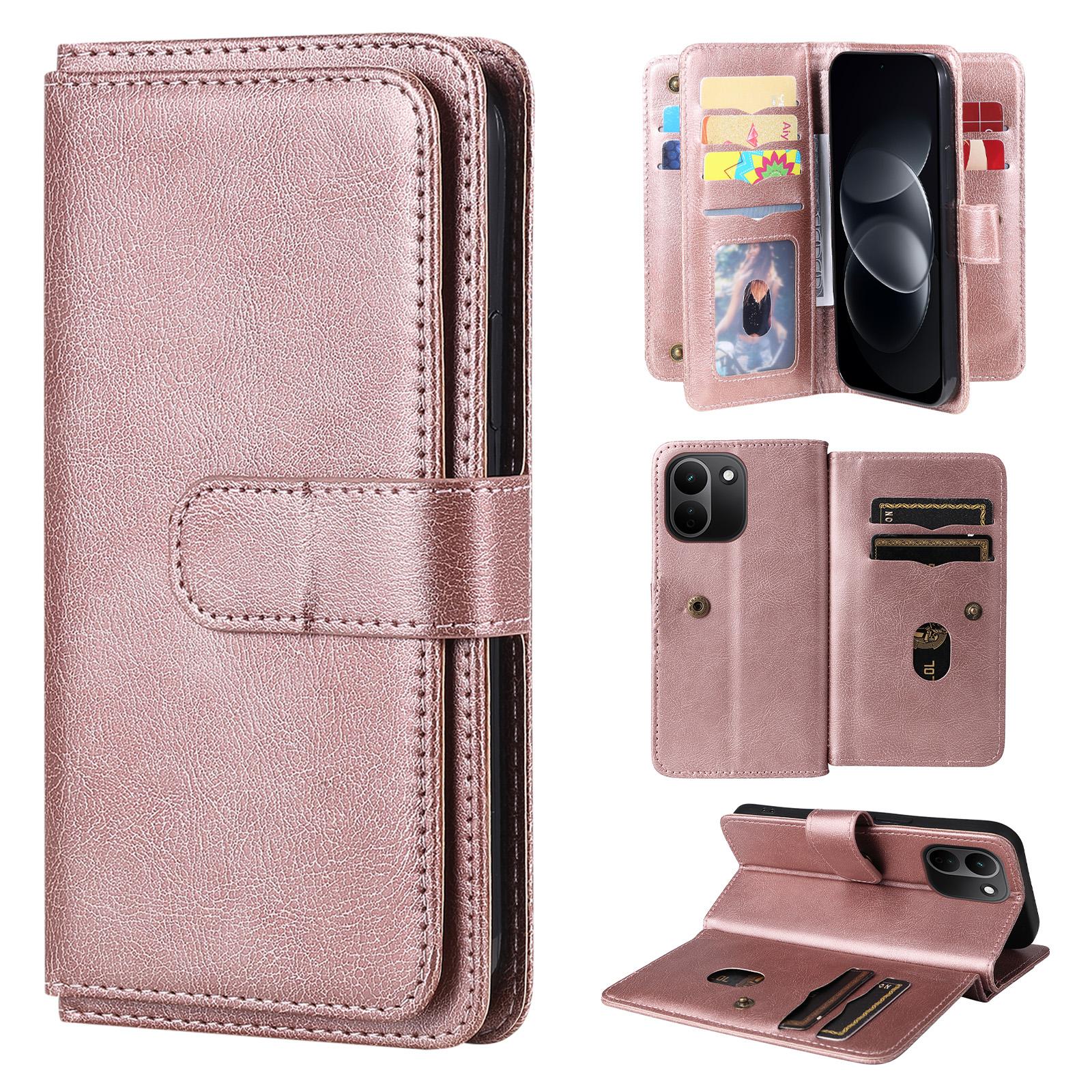 For Redmi Note 17 Pro+ 5G Global 163mm Multi-Function Wallet 10 Card Slots Leather Phone Case(Rose Gold) - Shopkiz.com
