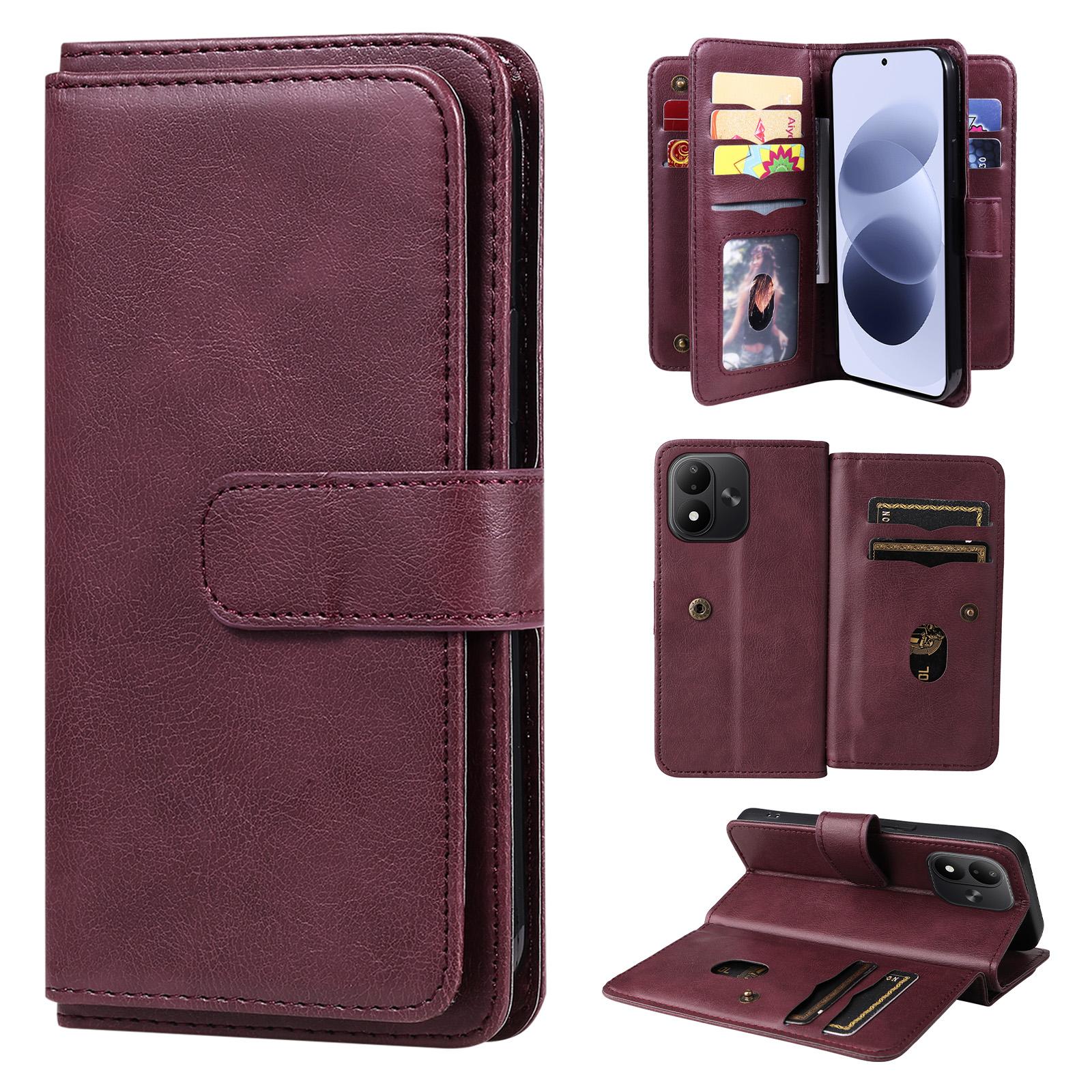 For Redmi Note 17 5G/4G Global 171mm Multi-Function Wallet 10 Card Slots Leather Phone Case(Claret) - Shopkiz.com