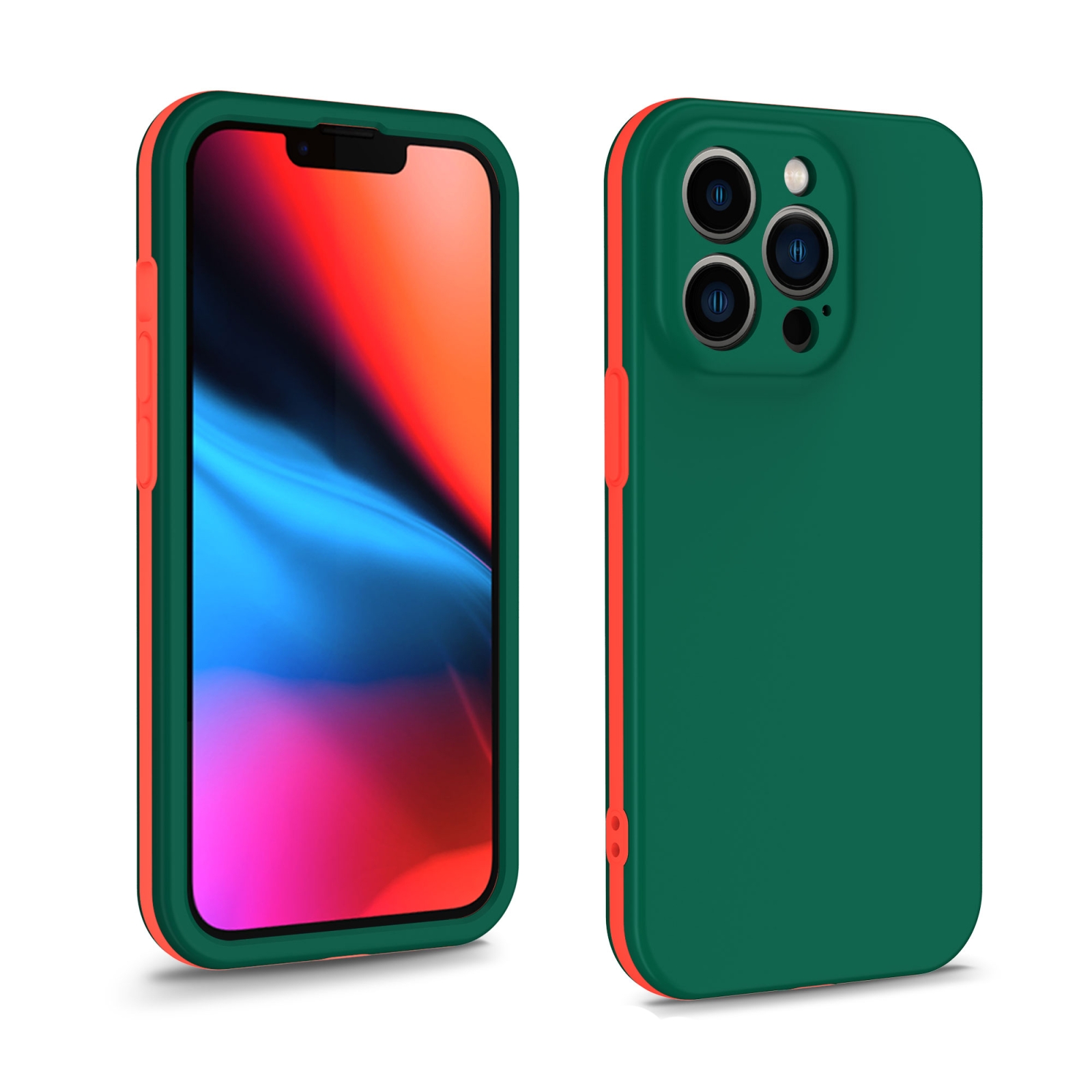 For iPhone 13 Pro Max Two Color Full Protective 3-in-1 Phone Case(Dark Green) - Shopkiz.com