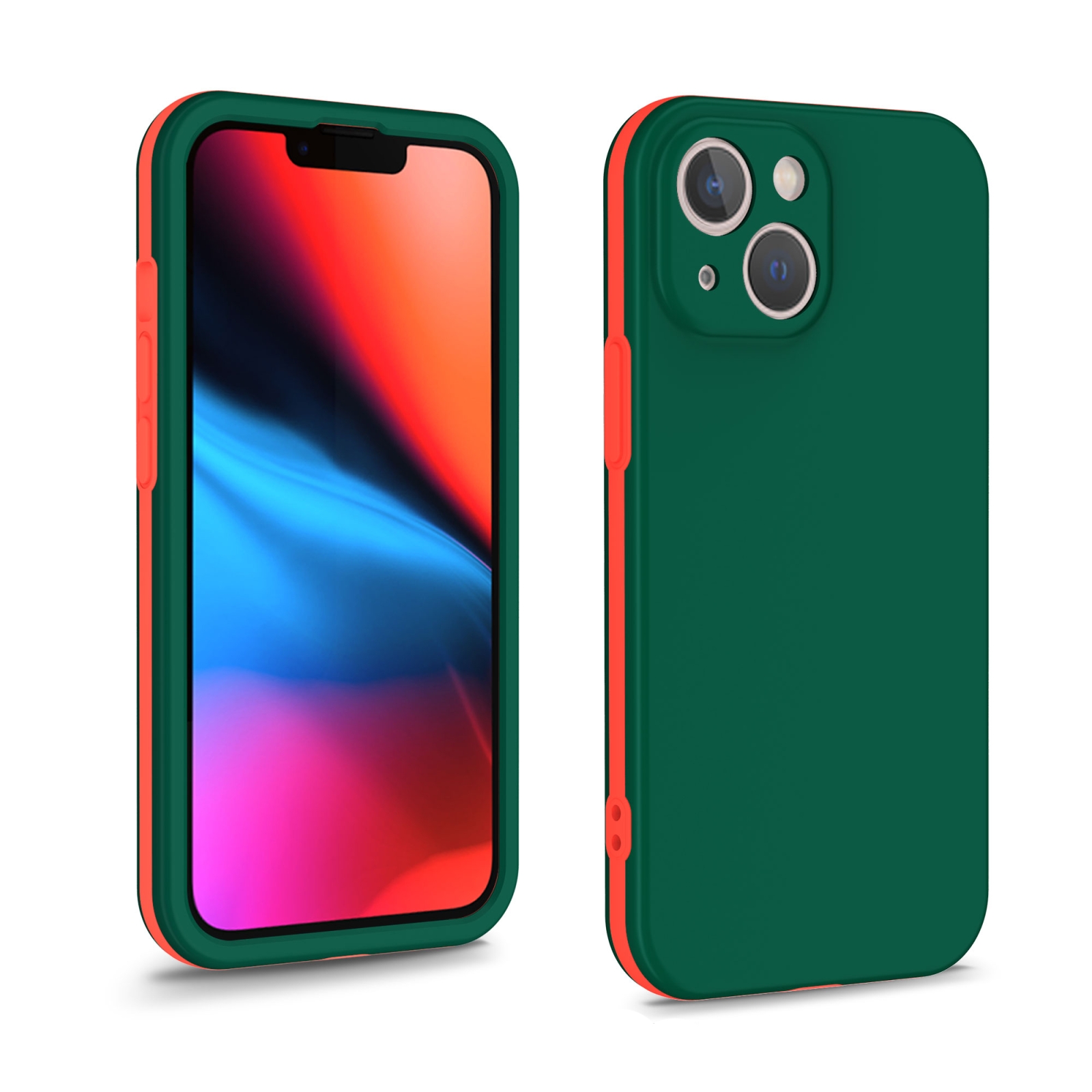 For iPhone 13 mini Two Color Full Protective 3-in-1 Phone Case(Dark Green) - Shopkiz.com