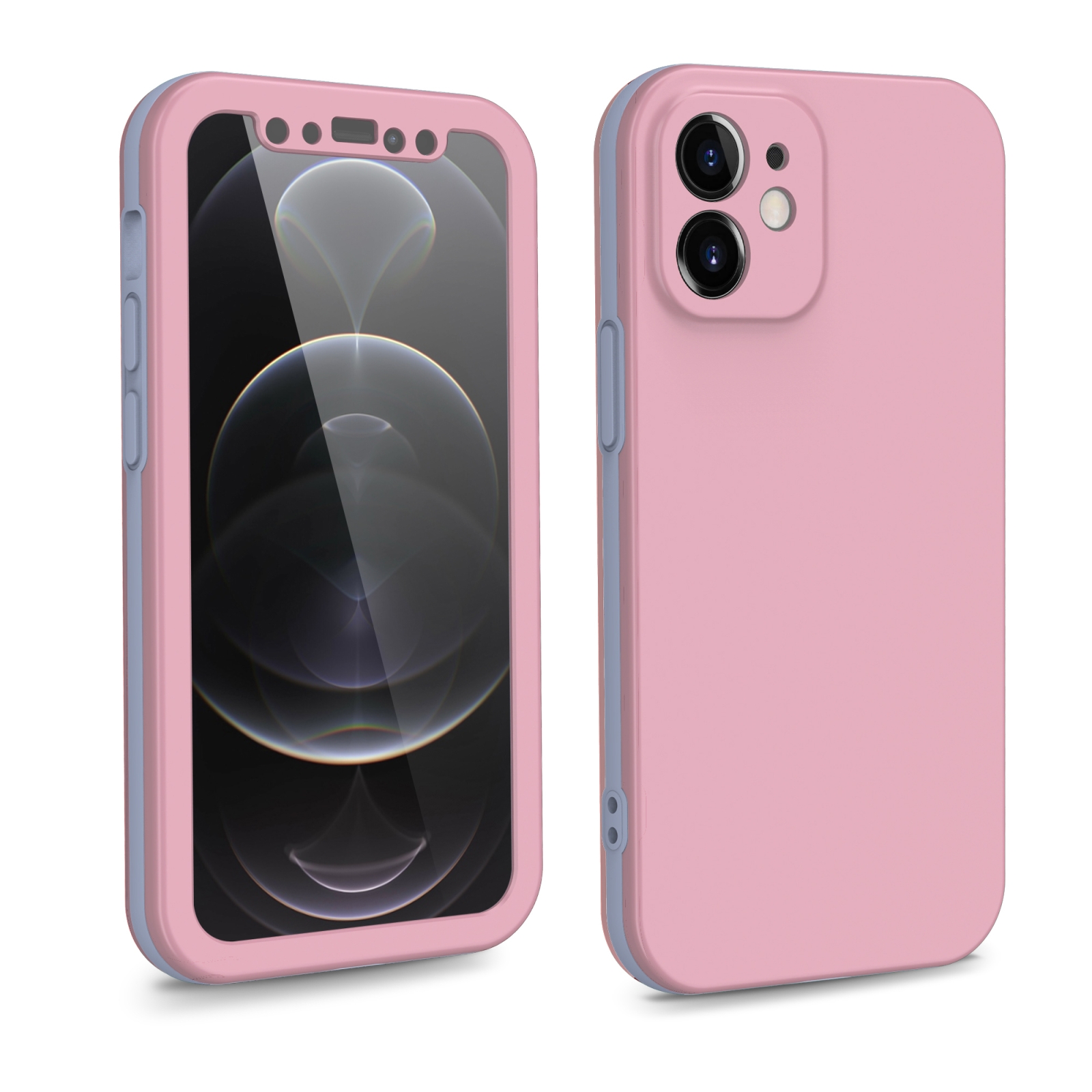For iPhone 12 Two Color Full Protective 3-in-1 Phone Case(Pink) - Shopkiz.com