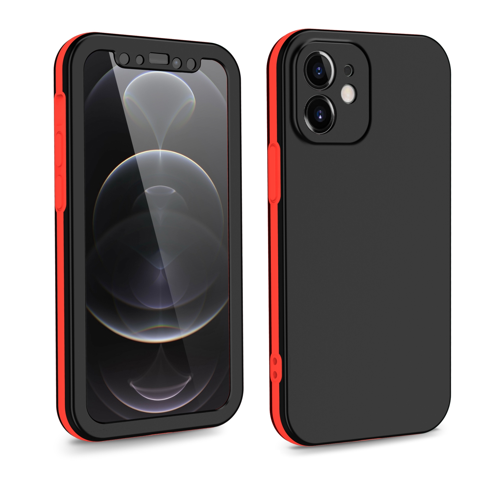 For iPhone 12 Two Color Full Protective 3-in-1 Phone Case(Black) - Shopkiz.com