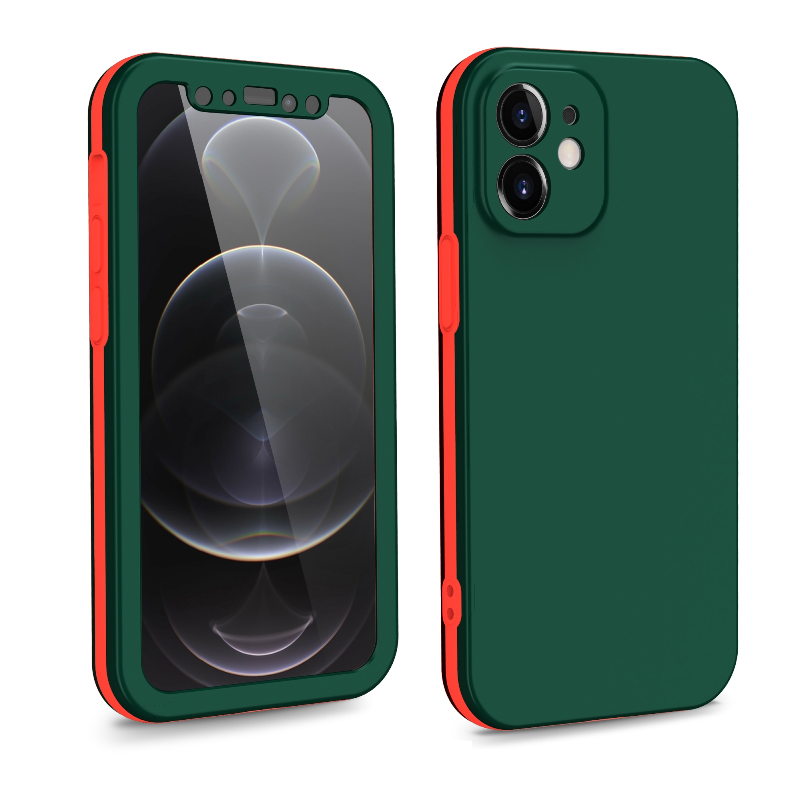 For iPhone 12 Two Color Full Protective 3-in-1 Phone Case(Dark Green) - Shopkiz.com