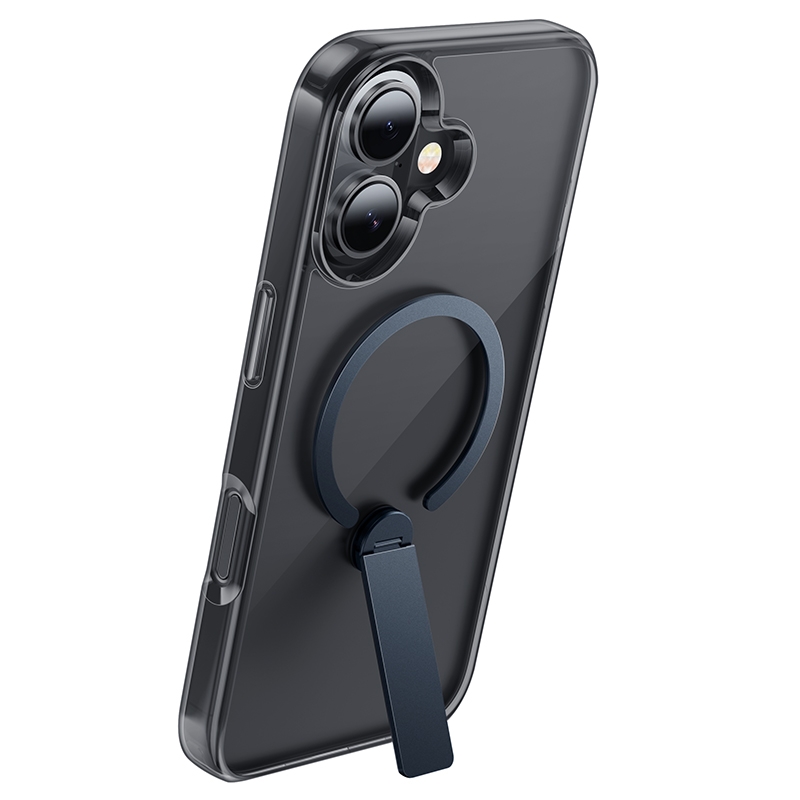 For iPhone 16 Plus hoco AS10 Pole Stand MagSafe Magnetic Phone Protective Case(Transparent Black) - Shopkiz.com