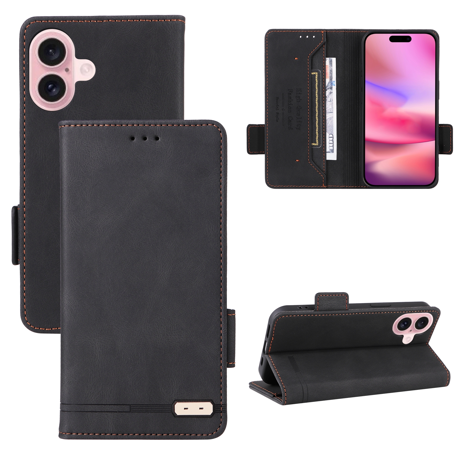For iPhone 16 Plus Magnetic Clasp Leather Phone Case(Black) - Shopkiz.com