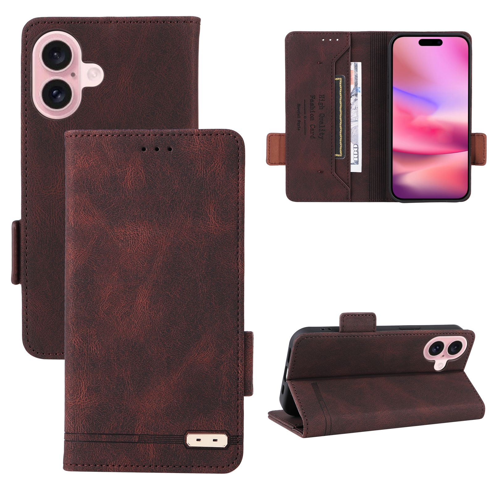 For iPhone 16 Magnetic Clasp Leather Phone Case(Brown) - Shopkiz.com