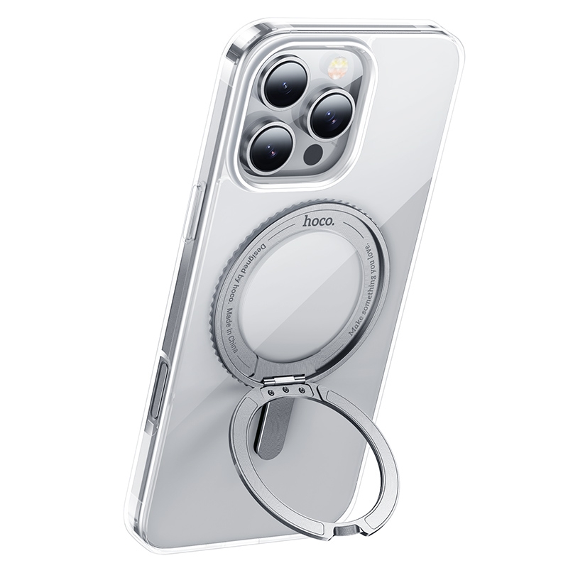 For iPhone 16 Pro hoco AS1 MagSafe Magnetic Rotating Stand Phone Case(Transparent) - Shopkiz.com