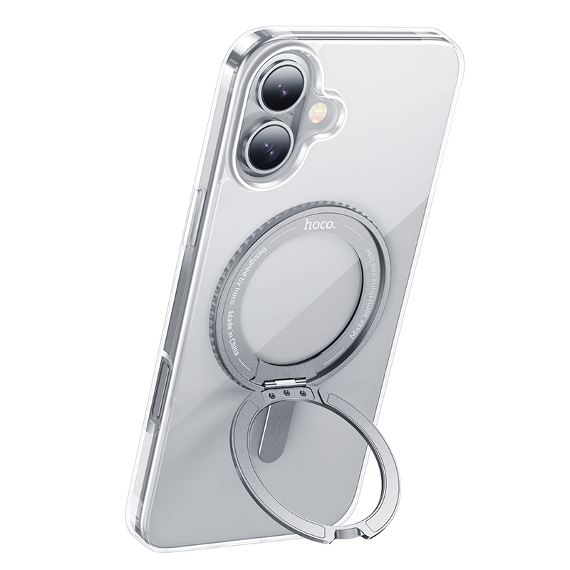For iPhone 16 hoco AS1 MagSafe Magnetic Rotating Stand Phone Case(Transparent) - Shopkiz.com