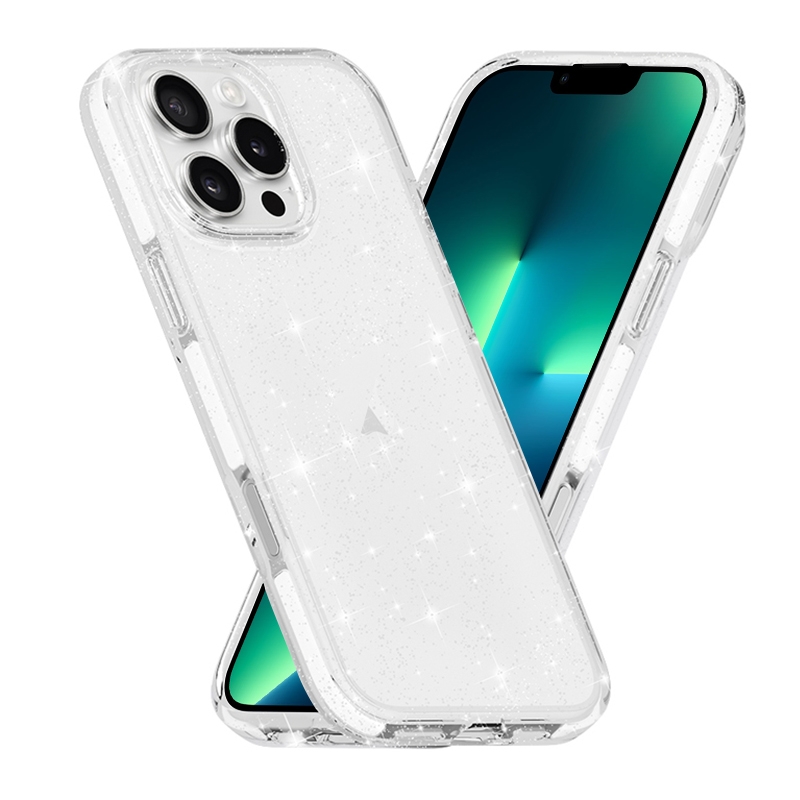 For iPhone 13 Pro Max Dual Color Clear Glitter TPU + TPE Full Coverage Phone Case(Glitter White) - Shopkiz.com