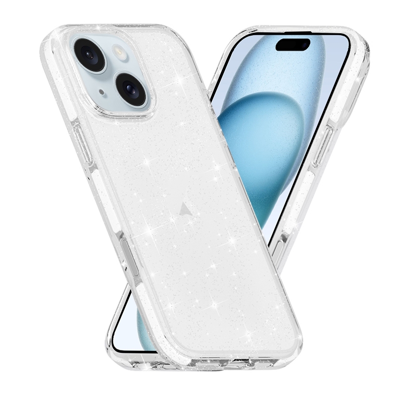 For iPhone 15 Dual Color Clear Glitter TPU + TPE Full Coverage Phone Case(Glitter White) - Shopkiz.com