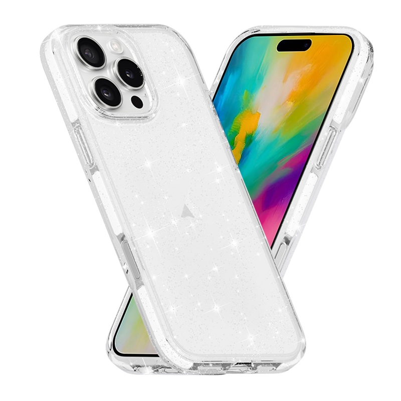 For iPhone 16 Pro Dual Color Clear Glitter TPU + TPE Full Coverage Phone Case(Glitter White) - Shopkiz.com
