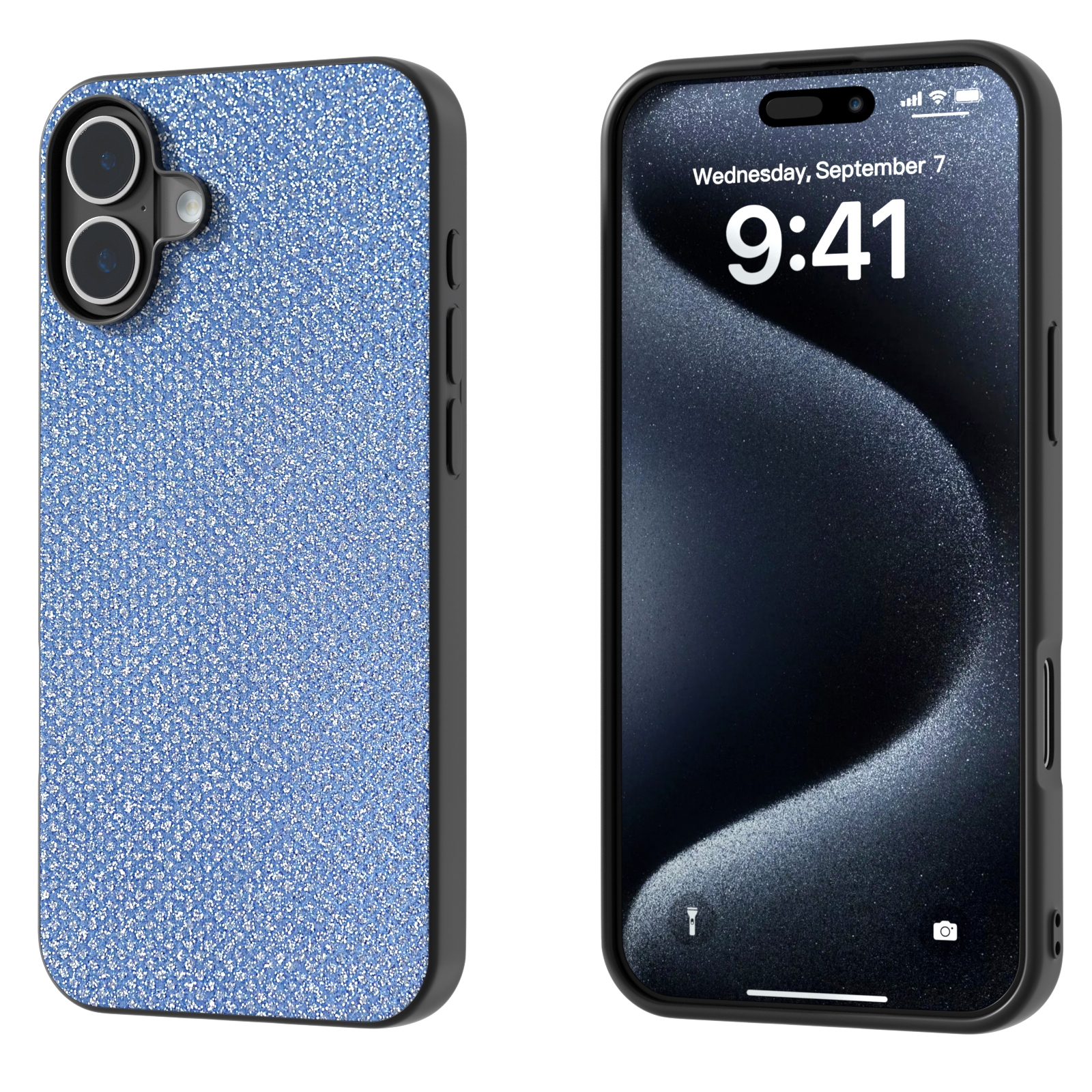 For iPhone 16 Diamond Black Frame Phone Case(Sapphire Blue) - Shopkiz.com