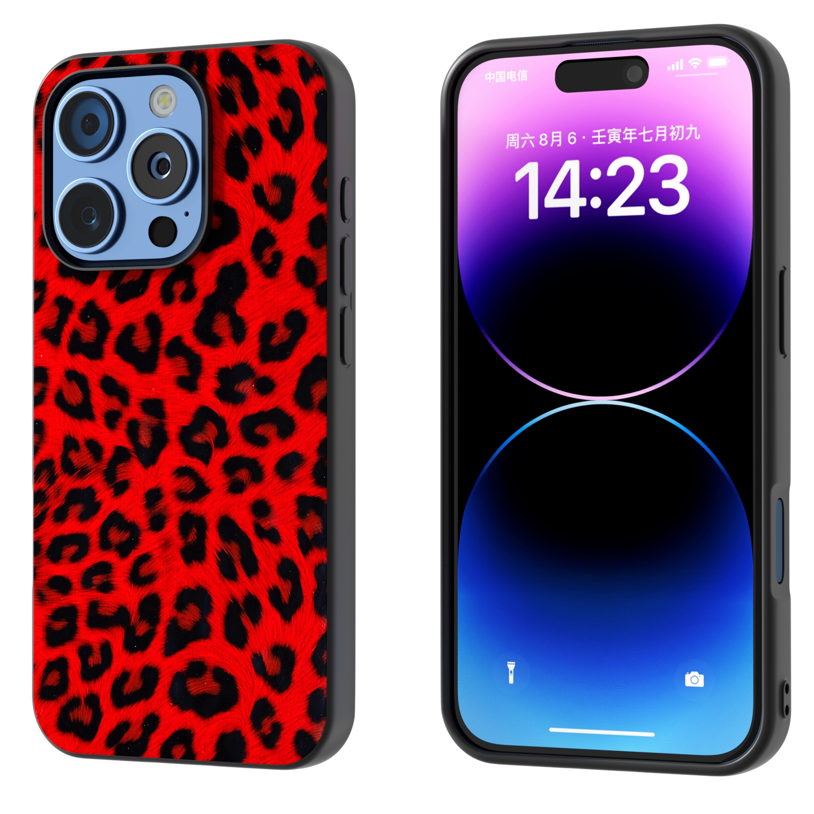 For iPhone 15 Pro Black Frame Leopard Phone Case(Red Leopard) - Shopkiz.com