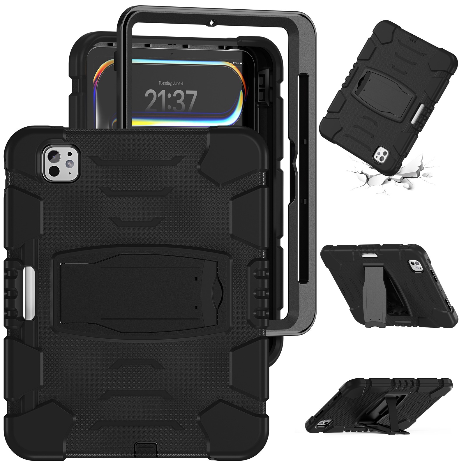 For iPad Pro 11 2025 / 2024 3-Layer Silicone Hybrid PC Tablet Case(Black) - Shopkiz.com