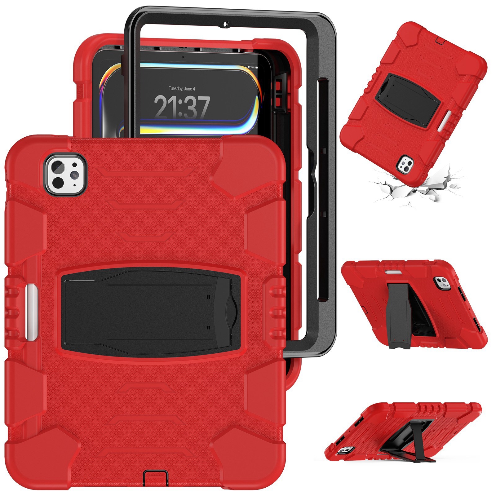 For iPad Pro 11 2025 / 2024 3-Layer Silicone Hybrid PC Tablet Case(Red Black) - Shopkiz.com