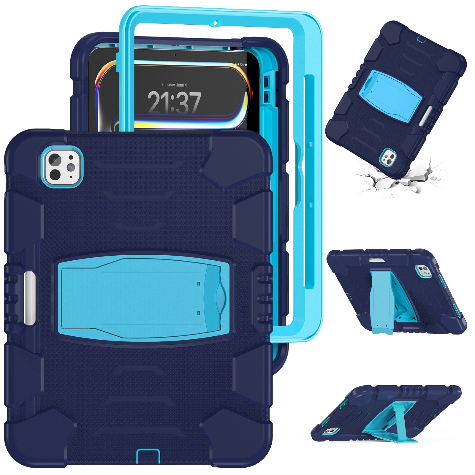 For iPad Pro 11 2025 / 2024 3-Layer Silicone Hybrid PC Tablet Case(Navy Blue Blue) - Shopkiz.com