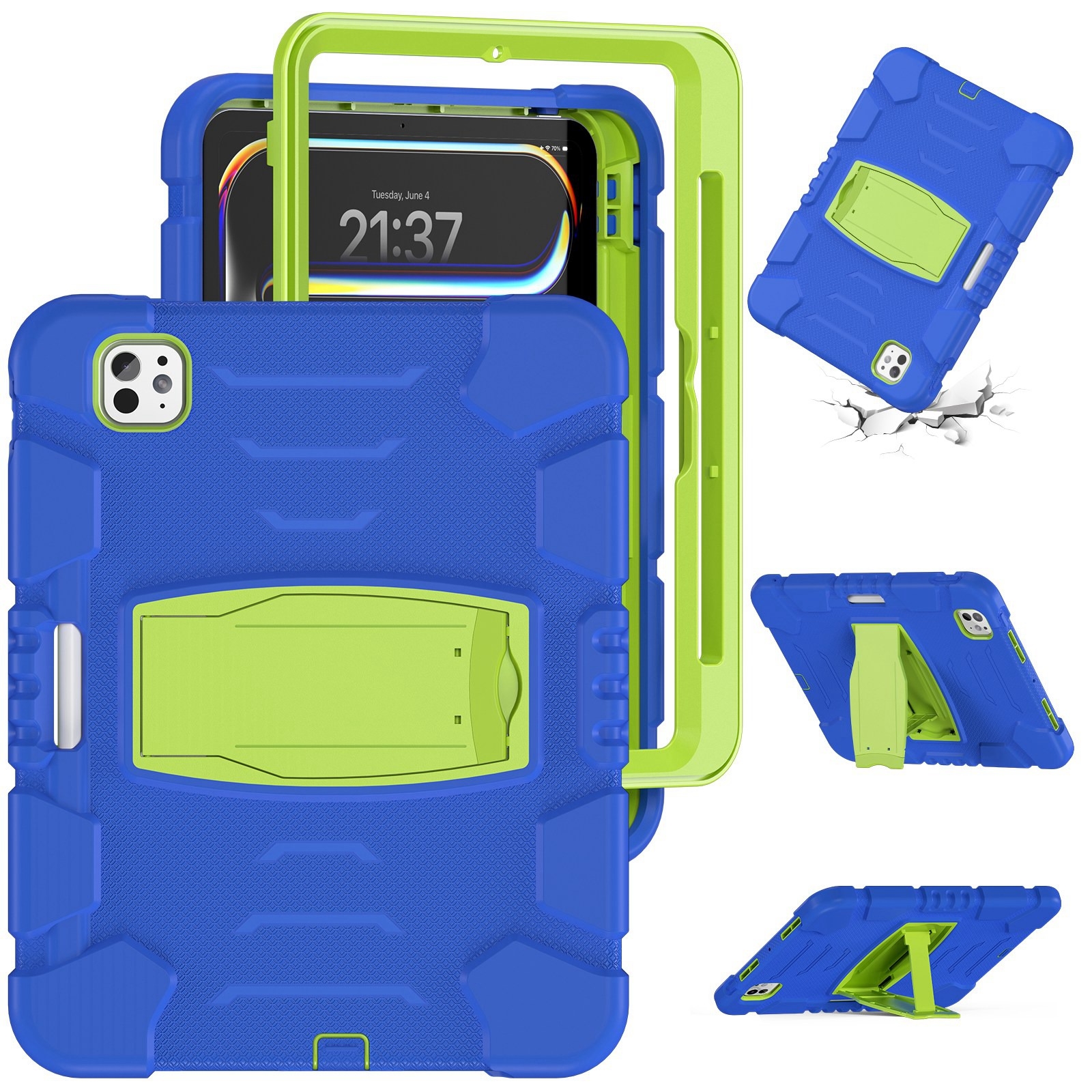 For iPad Pro 11 2025 / 2024 3-Layer Silicone Hybrid PC Tablet Case(Blue Lime) - Shopkiz.com