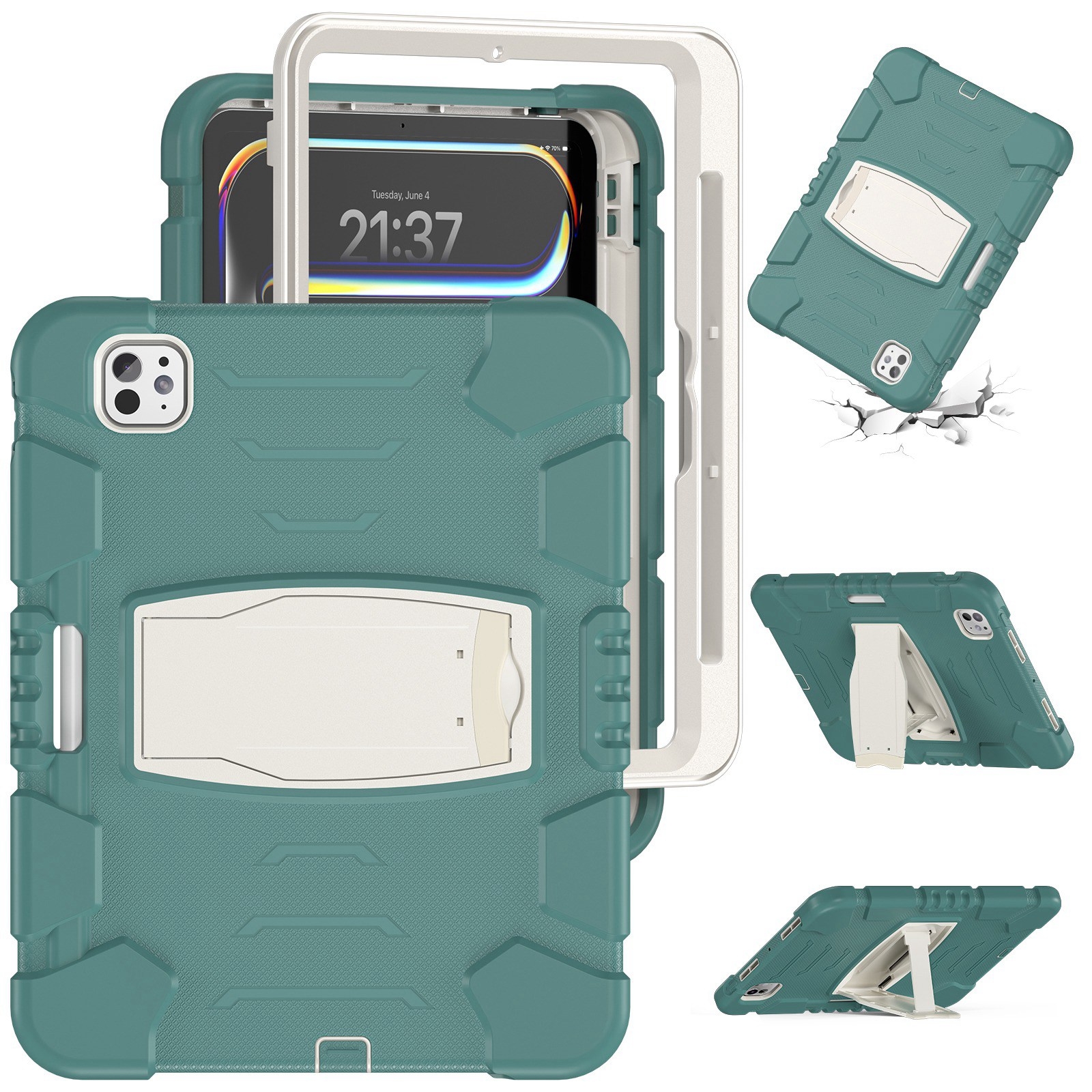 For iPad Pro 11 2025 / 2024 3-Layer Silicone Hybrid PC Tablet Case(Emerald Green) - Shopkiz.com