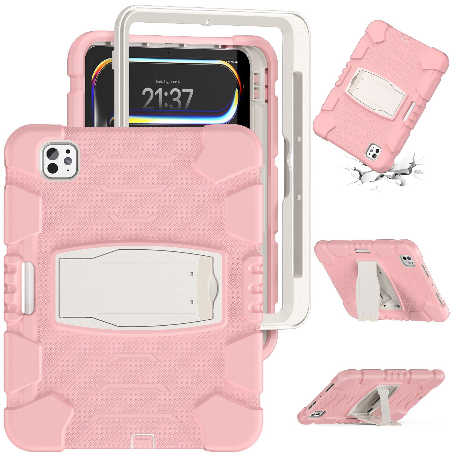 For iPad Pro 11 2025 / 2024 3-Layer Silicone Hybrid PC Tablet Case(Cherry Blossoms Pink) - Shopkiz.com