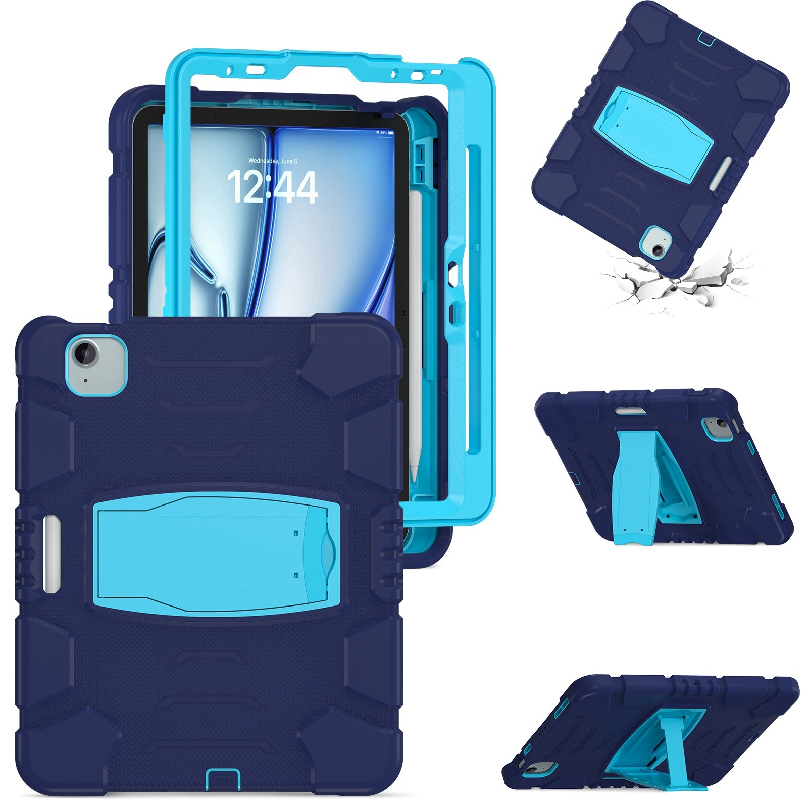 For iPad Air 11 2026 / 2025 / 2024 3-Layer Silicone Hybrid PC Tablet Case(Navy Blue Blue) - Shopkiz.com