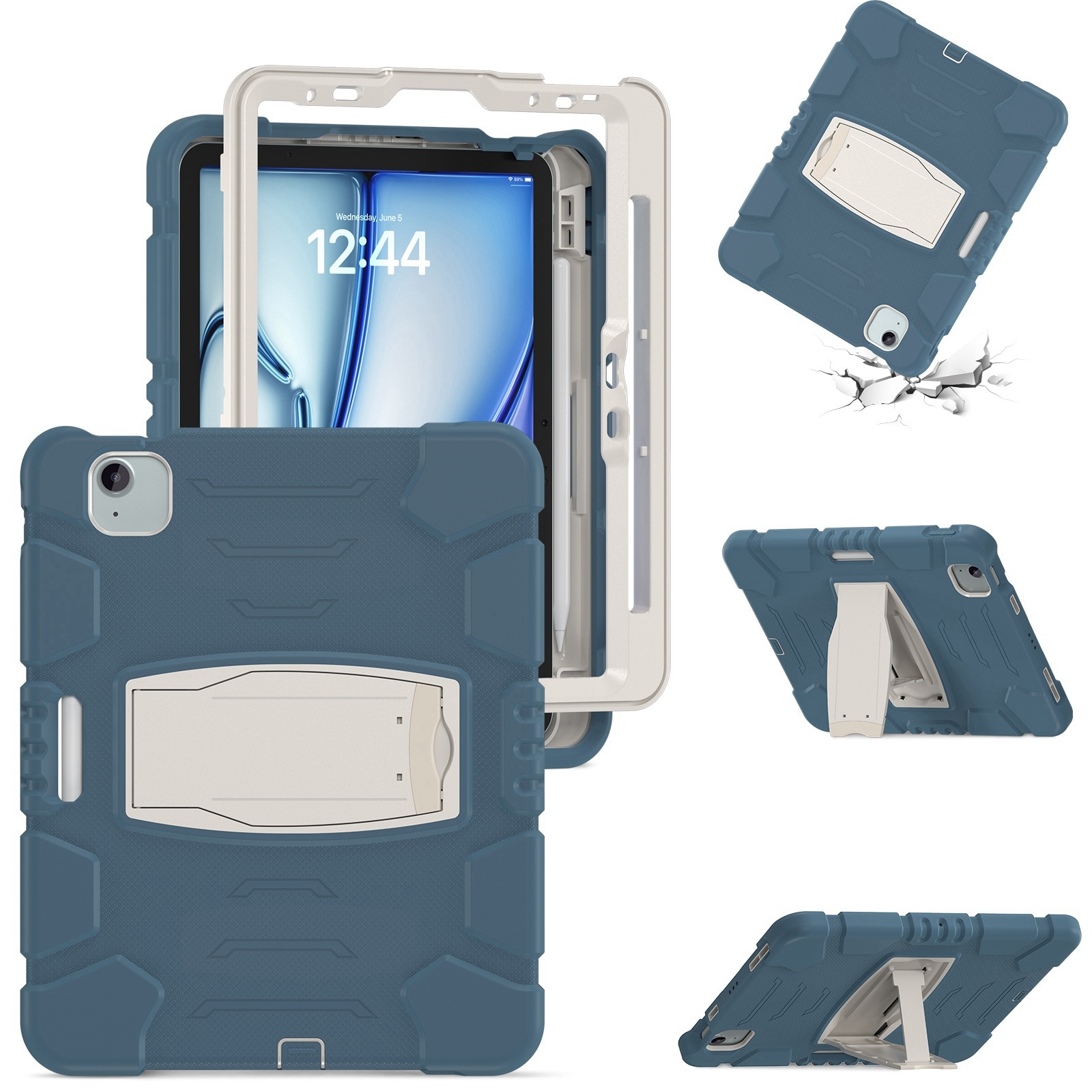 For iPad Air 11 2026 / 2025 / 2024 3-Layer Silicone Hybrid PC Tablet Case(Cornflower Blue) - Shopkiz.com
