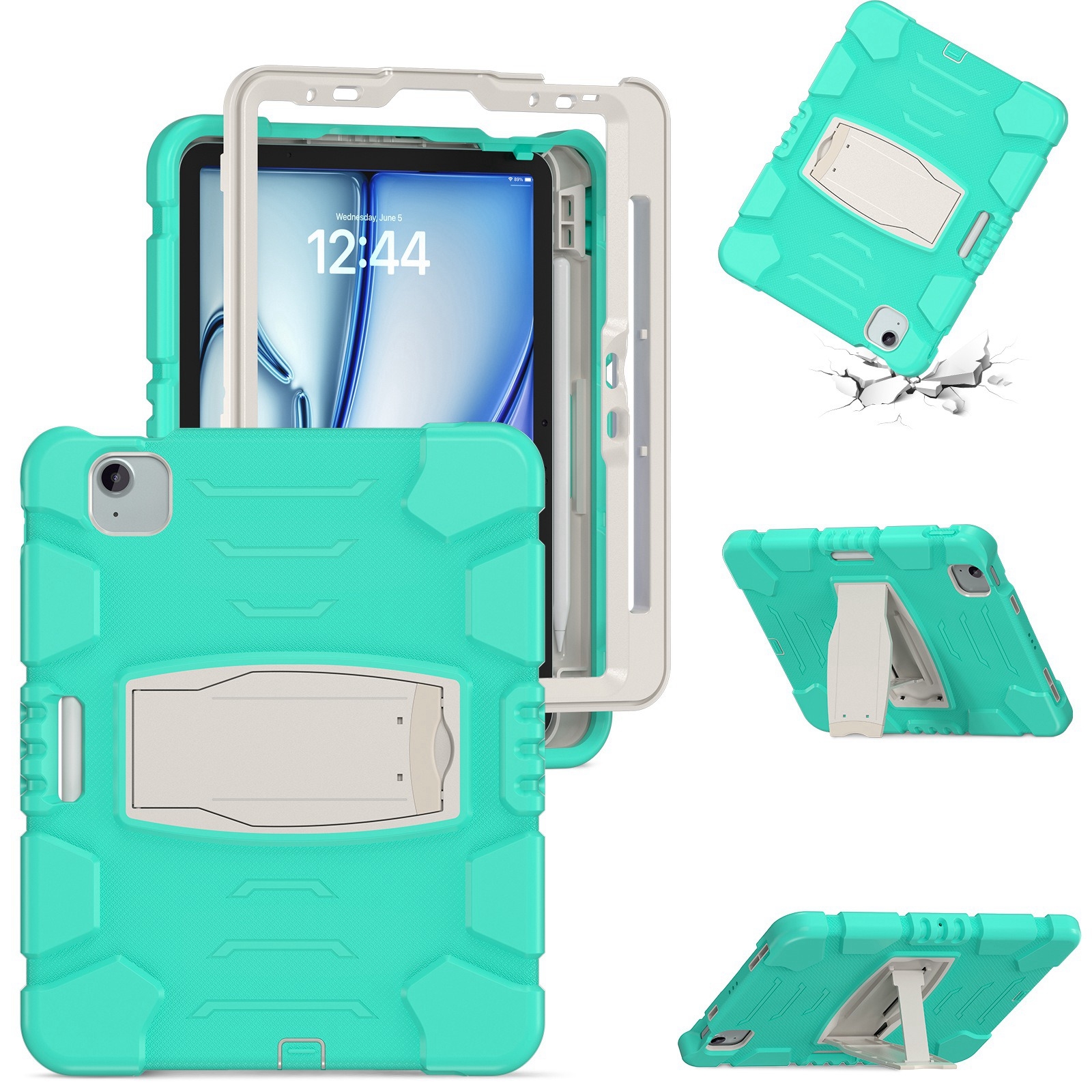 For iPad Air 11 2026 / 2025 / 2024 3-Layer Silicone Hybrid PC Tablet Case(Mint Green) - Shopkiz.com