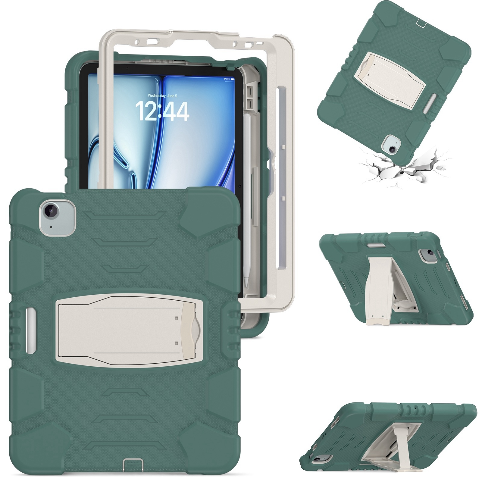 For iPad Air 11 2026 / 2025 / 2024 3-Layer Silicone Hybrid PC Tablet Case(Emerald Green) - Shopkiz.com