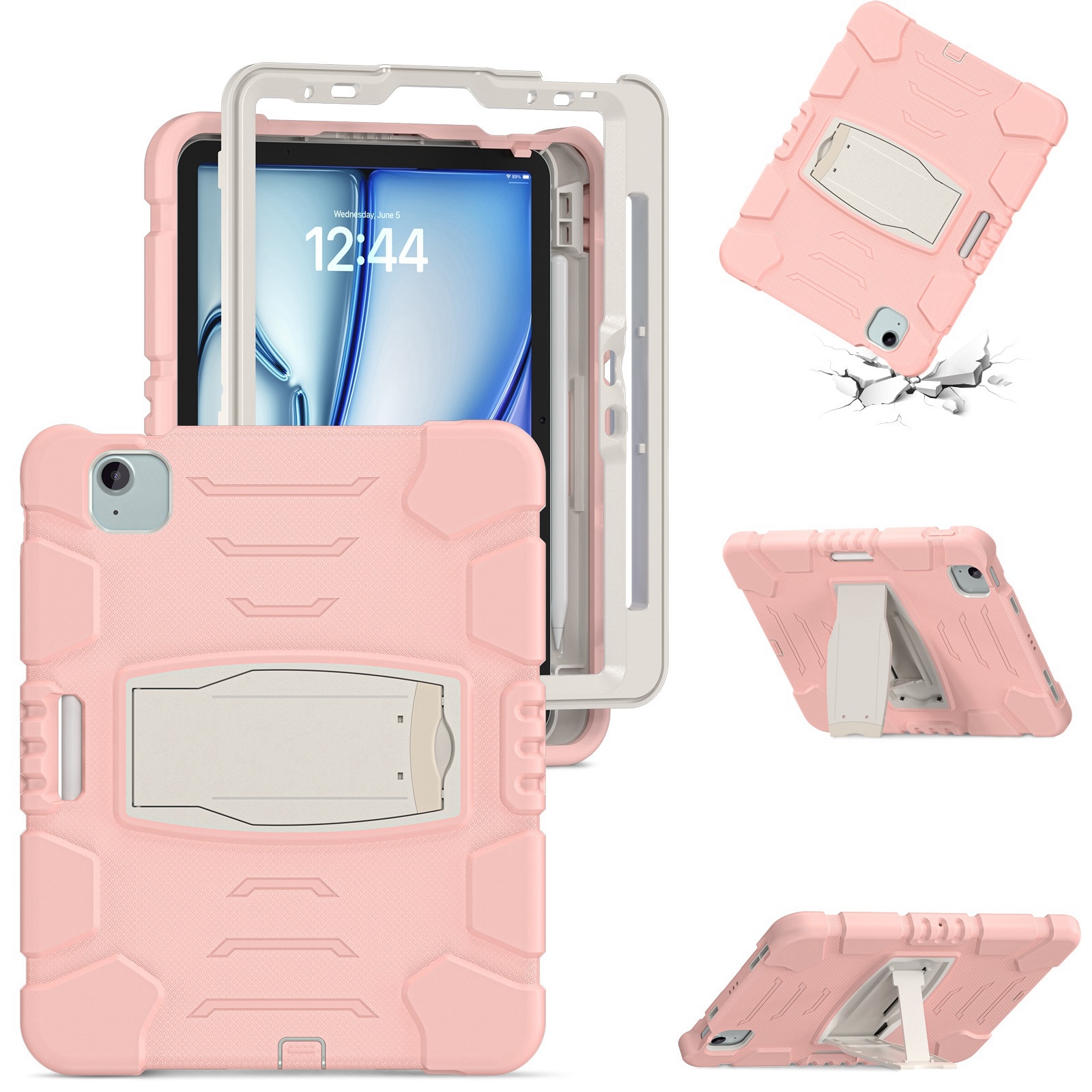 For iPad Air 11 2026 / 2025 / 2024 3-Layer Silicone Hybrid PC Tablet Case(Cherry Blossoms Pink) - Shopkiz.com