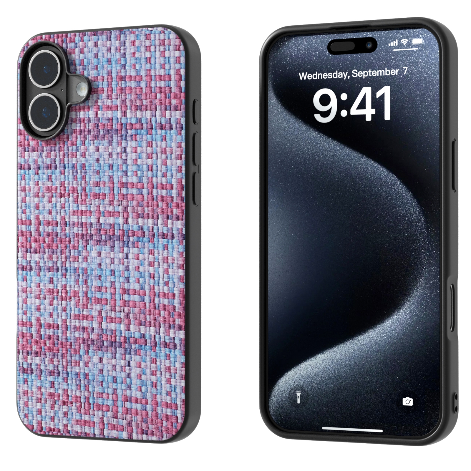 For iPhone 16 Plus Black Frame Color Lattice Texture PU Phone Case(Purple) - Shopkiz.com