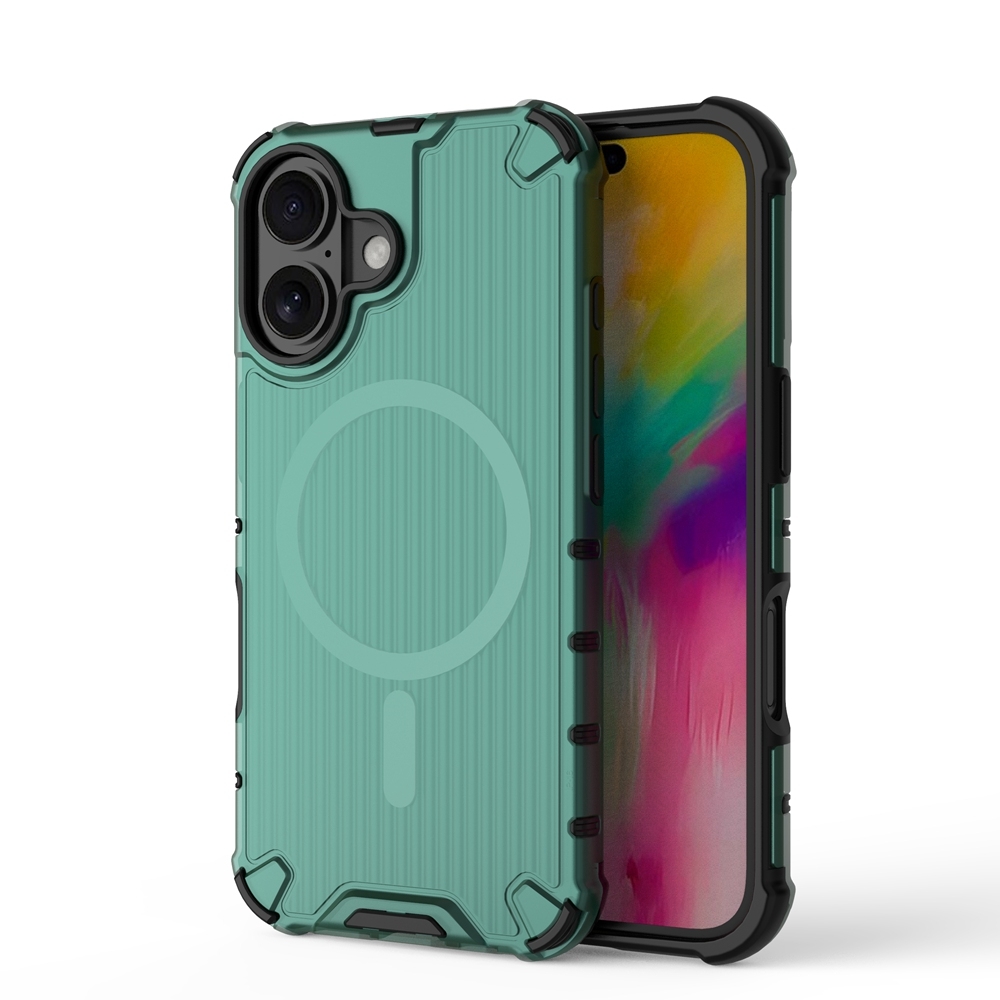 For iPhone 16 Grating Airbag Shockproof MagSafe Frosted Phone Case(Green) - Shopkiz.com