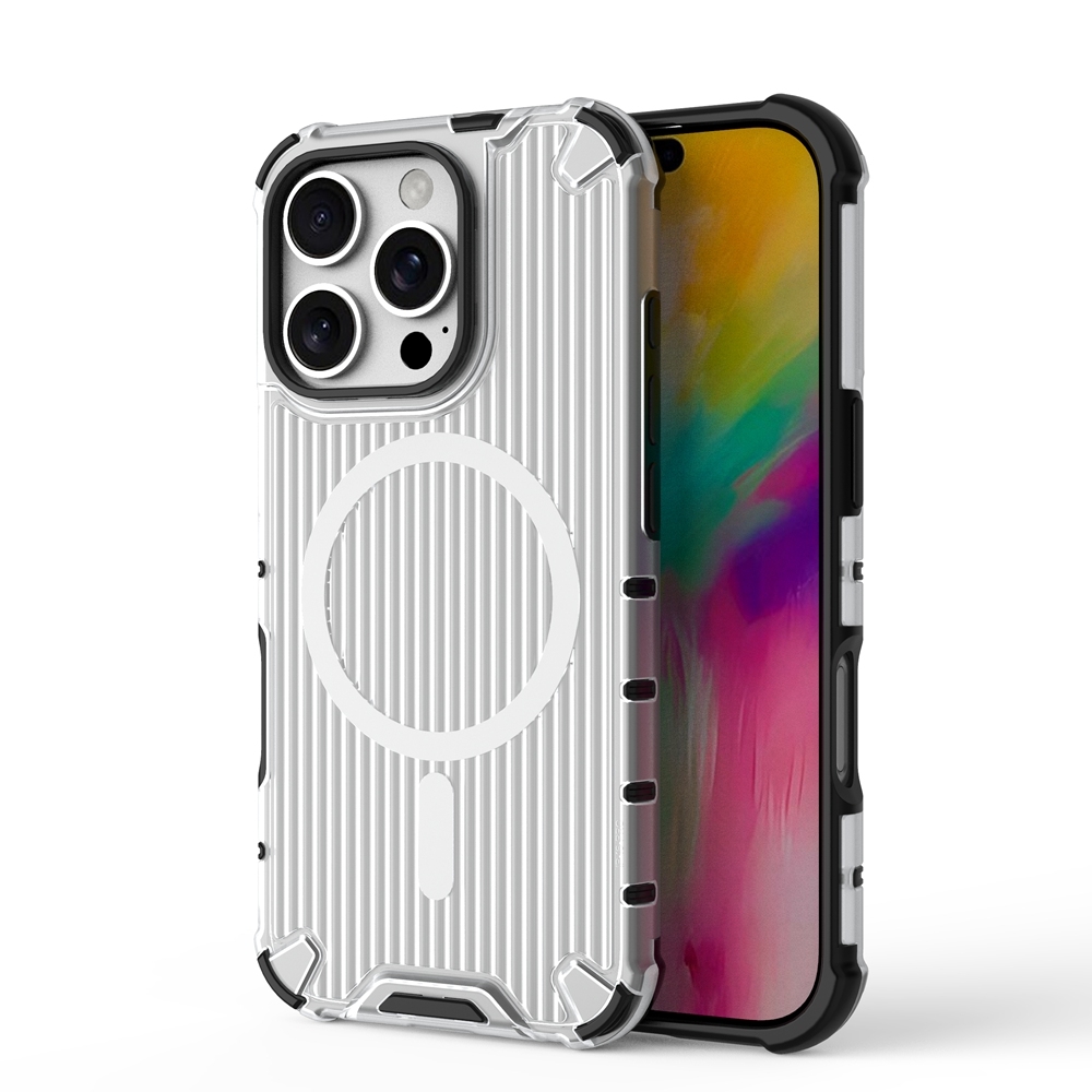 For iPhone 16 Pro Grating Airbag Shockproof MagSafe Frosted Phone Case(Transparent) - Shopkiz.com