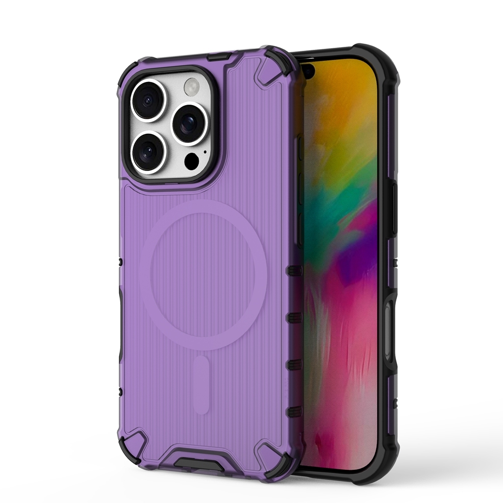 For iPhone 16 Pro Grating Airbag Shockproof MagSafe Frosted Phone Case(Purple) - Shopkiz.com
