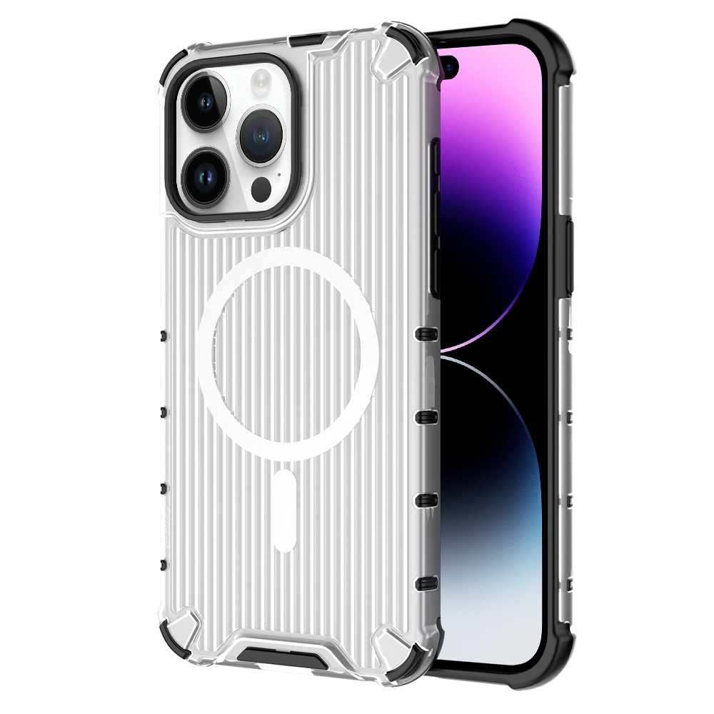 For iPhone 14 Pro Grating Airbag Shockproof MagSafe Frosted Phone Case(Transparent) - Shopkiz.com
