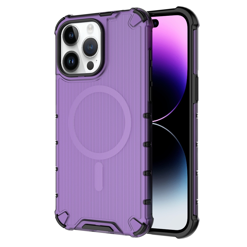 For iPhone 14 Pro Grating Airbag Shockproof MagSafe Frosted Phone Case(Purple) - Shopkiz.com