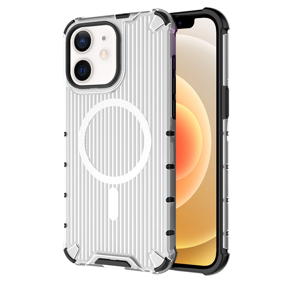 For iPhone 12 Grating Airbag Shockproof MagSafe Frosted Phone Case(Transparent) - Shopkiz.com